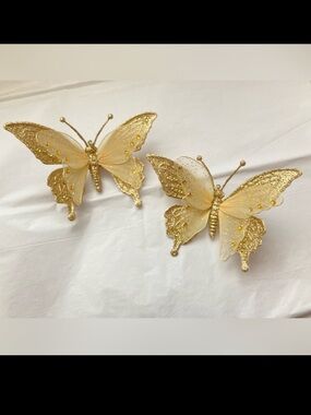 NWOT 2 Gold Glitter Butterfly Decorations with clip and/or hang